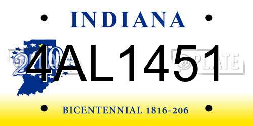4AL1451 Indiana License Plate