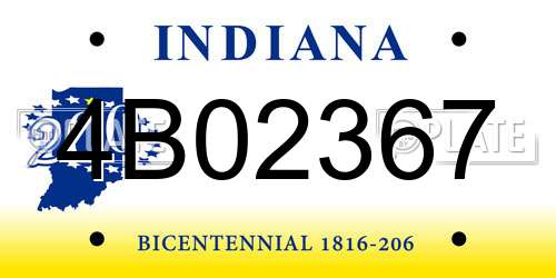 4B02367 Indiana License Plate