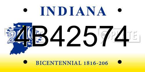 4B42574 Indiana License Plate