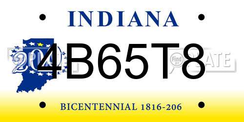 4B65T8 Indiana License Plate