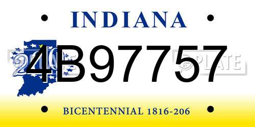 4B97757 Indiana License Plate