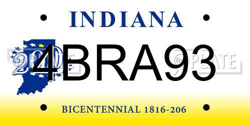 4BRA93 Indiana License Plate