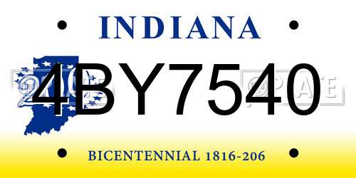 4BY7540 Indiana License Plate