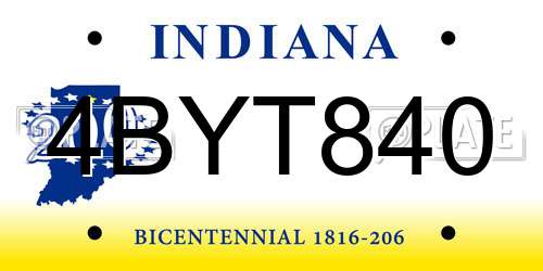 4BYT840 Indiana License Plate