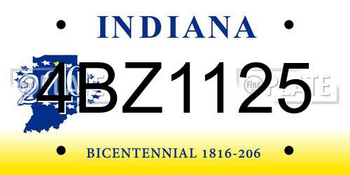4BZ1125 Indiana License Plate