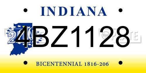 4BZ1128 Indiana License Plate