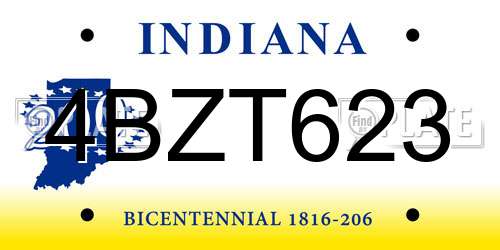 4BZT623 Indiana License Plate