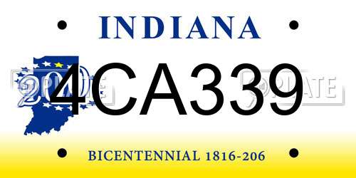 4CA339 Indiana License Plate