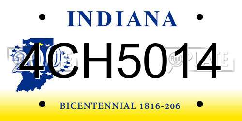 4CH5014 Indiana License Plate