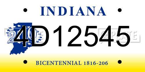 4D12545 Indiana License Plate