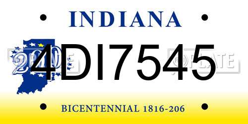 4DI7545 Indiana License Plate