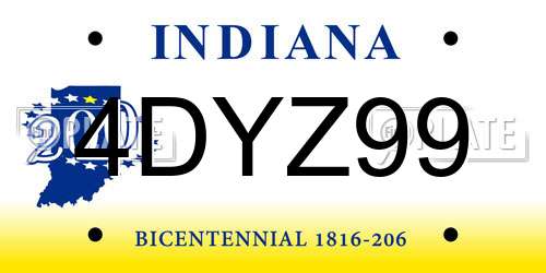 4DYZ99 Indiana License Plate