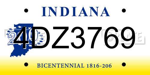 4DZ3769 Indiana License Plate