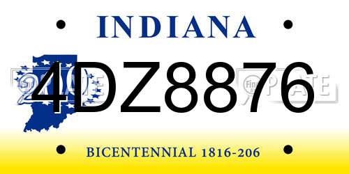 4DZ8876 Indiana License Plate