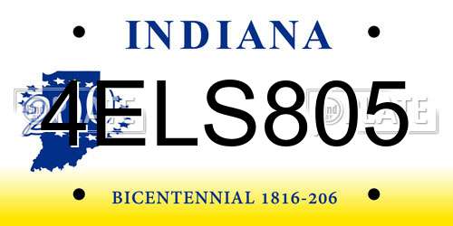 4ELS805 Indiana License Plate
