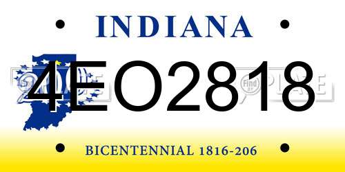 4EO2818 Indiana License Plate