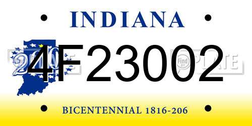 4F23002 Indiana License Plate