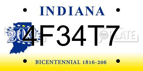 4F34T7 Indiana License Plate