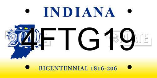 4FTG19 Indiana License Plate