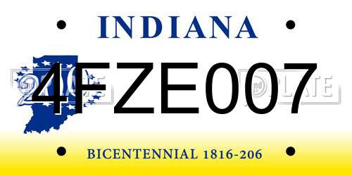 4FZE007 Indiana License Plate