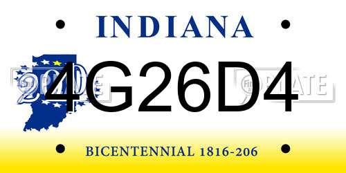 4G26D4 Indiana License Plate
