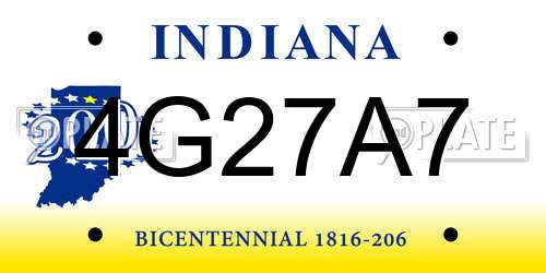 4G27A7 Indiana License Plate