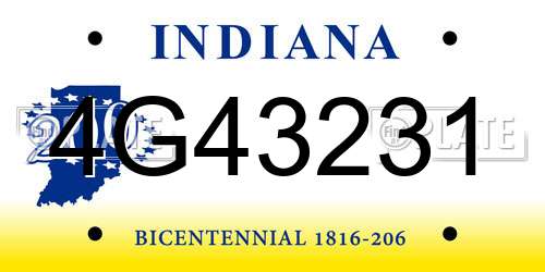 4G43231 Indiana License Plate