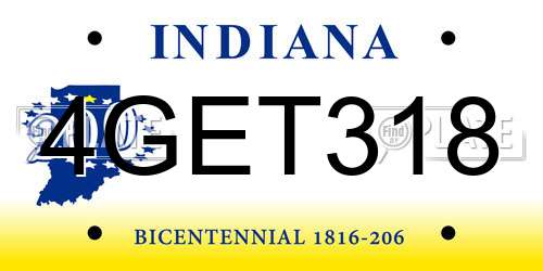 4GET318 Indiana License Plate