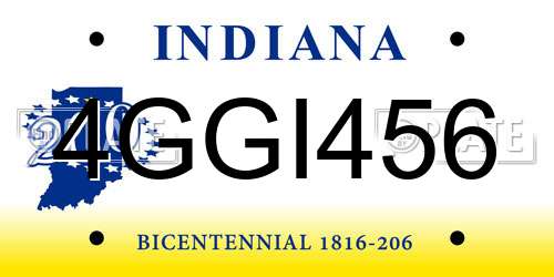 4GGI456 Indiana License Plate