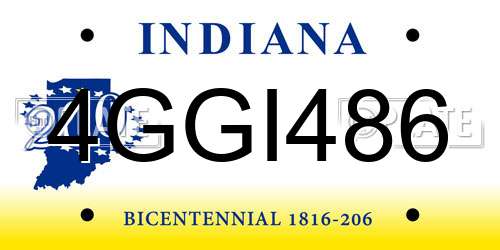 4GGI486 Indiana License Plate