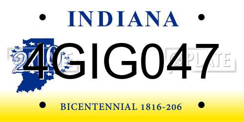 4GIG047 Indiana License Plate