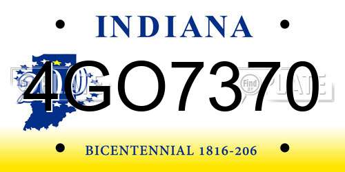4GO7370 Indiana License Plate