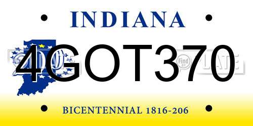 4GOT370 Indiana License Plate