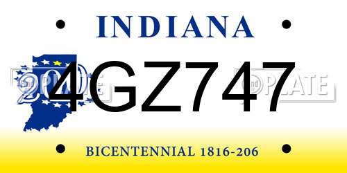 4GZ747 Indiana License Plate