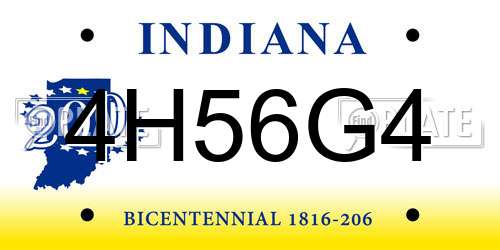 4H56G4 Indiana License Plate