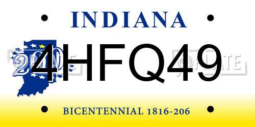 4HFQ49 Indiana License Plate
