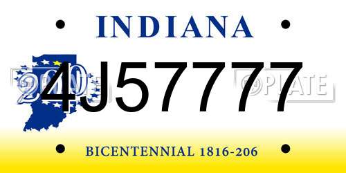 4J57777 Indiana License Plate
