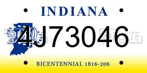 4J73046 Indiana License Plate