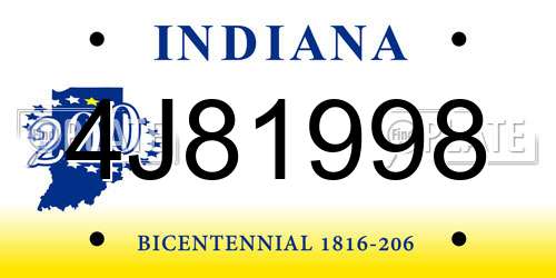 4J81998 Indiana License Plate