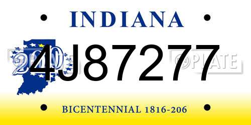 4J87277 Indiana License Plate