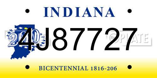 4J87727 Indiana License Plate