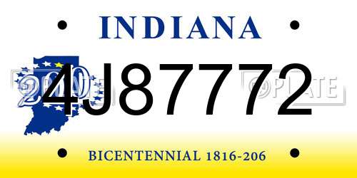 4J87772 Indiana License Plate