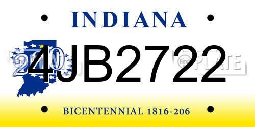4JB2722 Indiana License Plate