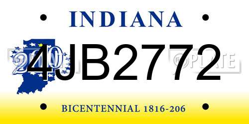 4JB2772 Indiana License Plate
