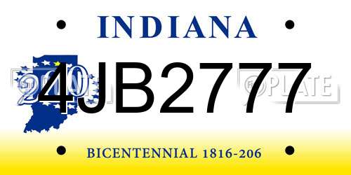 4JB2777 Indiana License Plate