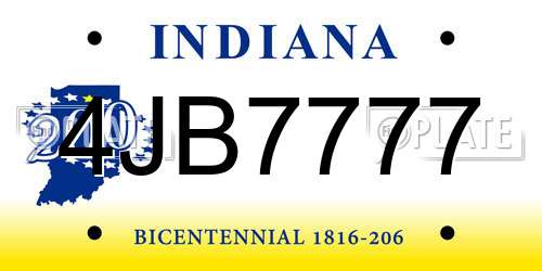 4JB7777 Indiana License Plate