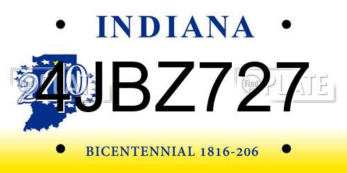 4JBZ727 Indiana License Plate
