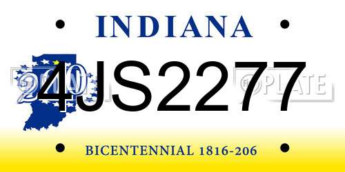 4JS2277 Indiana License Plate