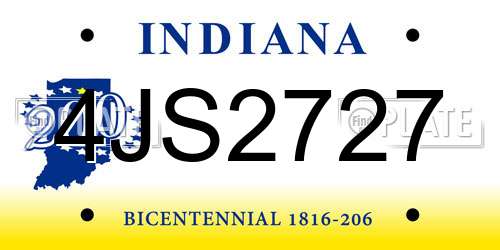 4JS2727 Indiana License Plate