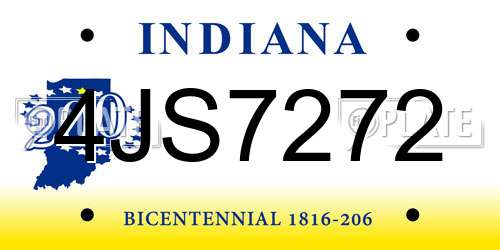 4JS7272 Indiana License Plate